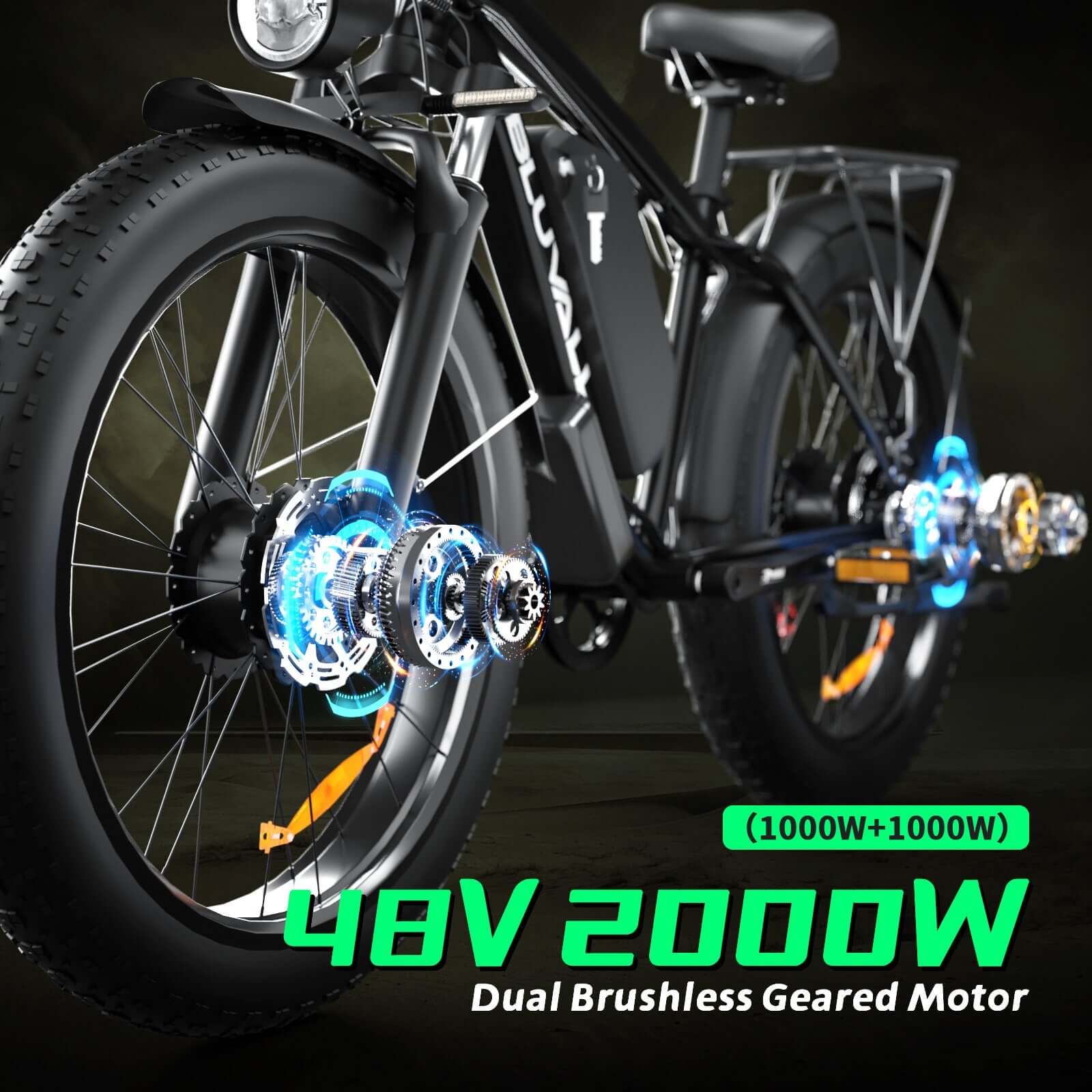 Bluvall B1 Pro Dual Motor Electric Bike AWD 2000W ebike 35MPH 80Miles