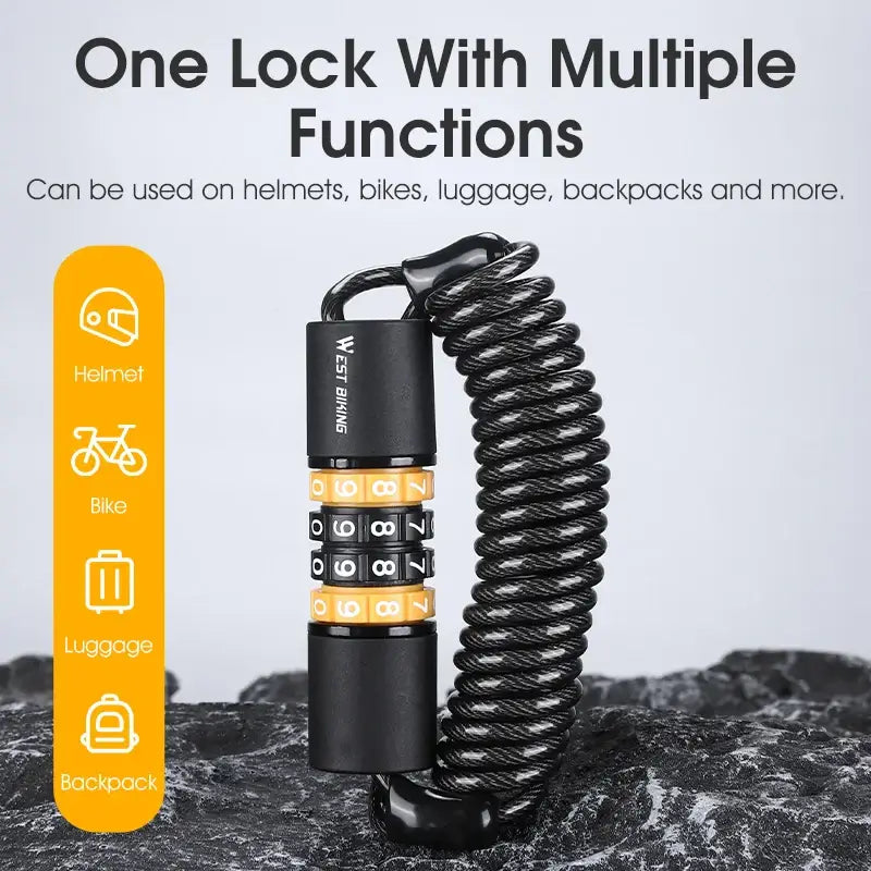 Portable Bicycle Lock Password Rope Helmet Lock ebike