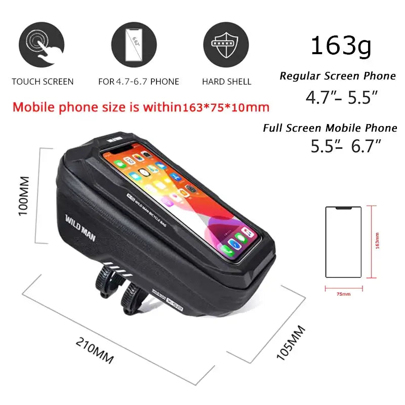 Mountain Bike Bag Rainproof 6.8inch Mobile Phone Case Bicycle Tube Bag slide in